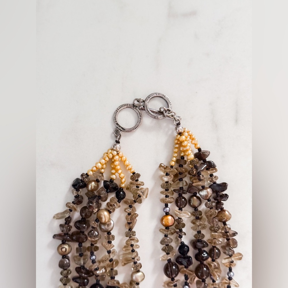 Multi-strand Quartz and Freshwater Pearl Necklace with Sterling Silver Toggle - Picture 6 of 14